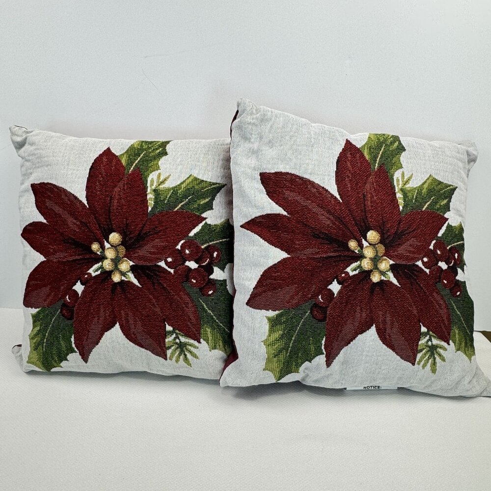 Mohawk Home Poinsettia Icon Holiday Decorative Pillow Set 17"x17" Tapestry USA